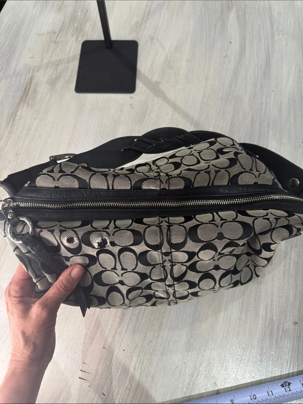 Coach Larg SOHO Signature Hobo Bag in Black and Tan